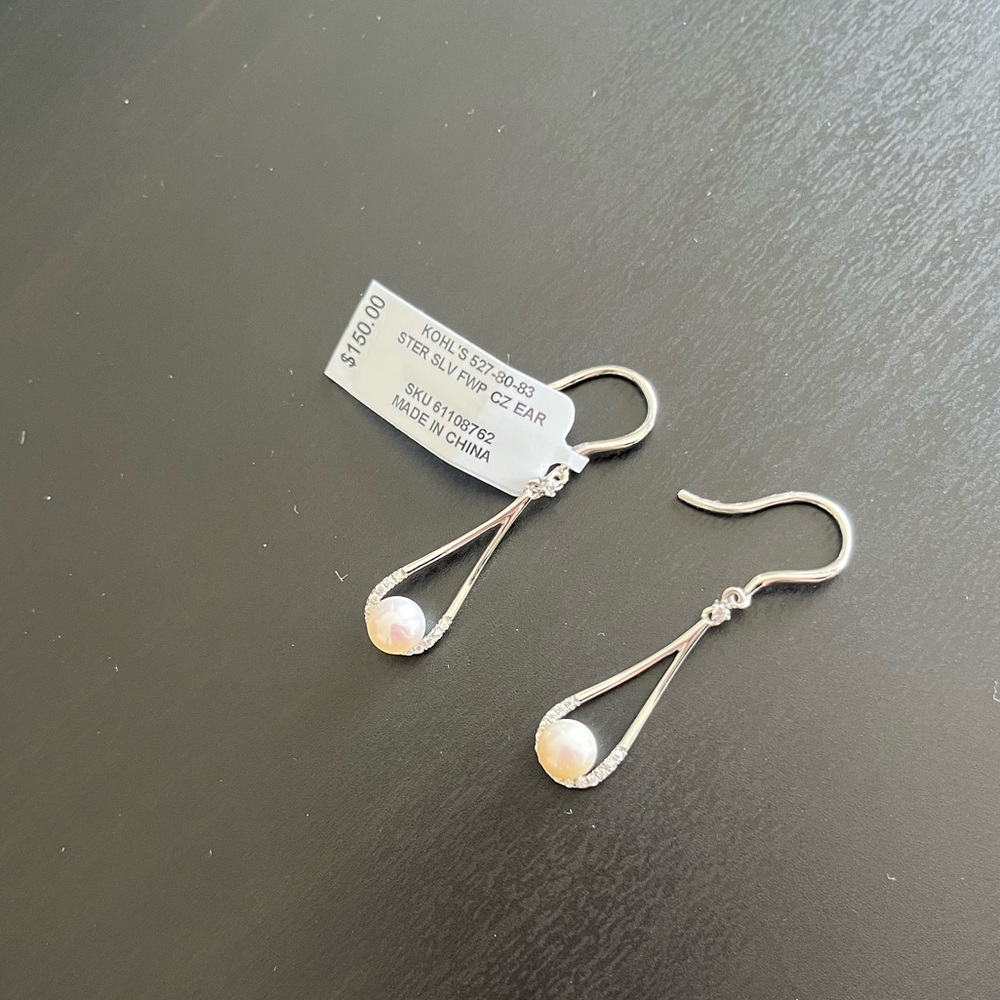 Sterling Silver Drop Pearl Earrings